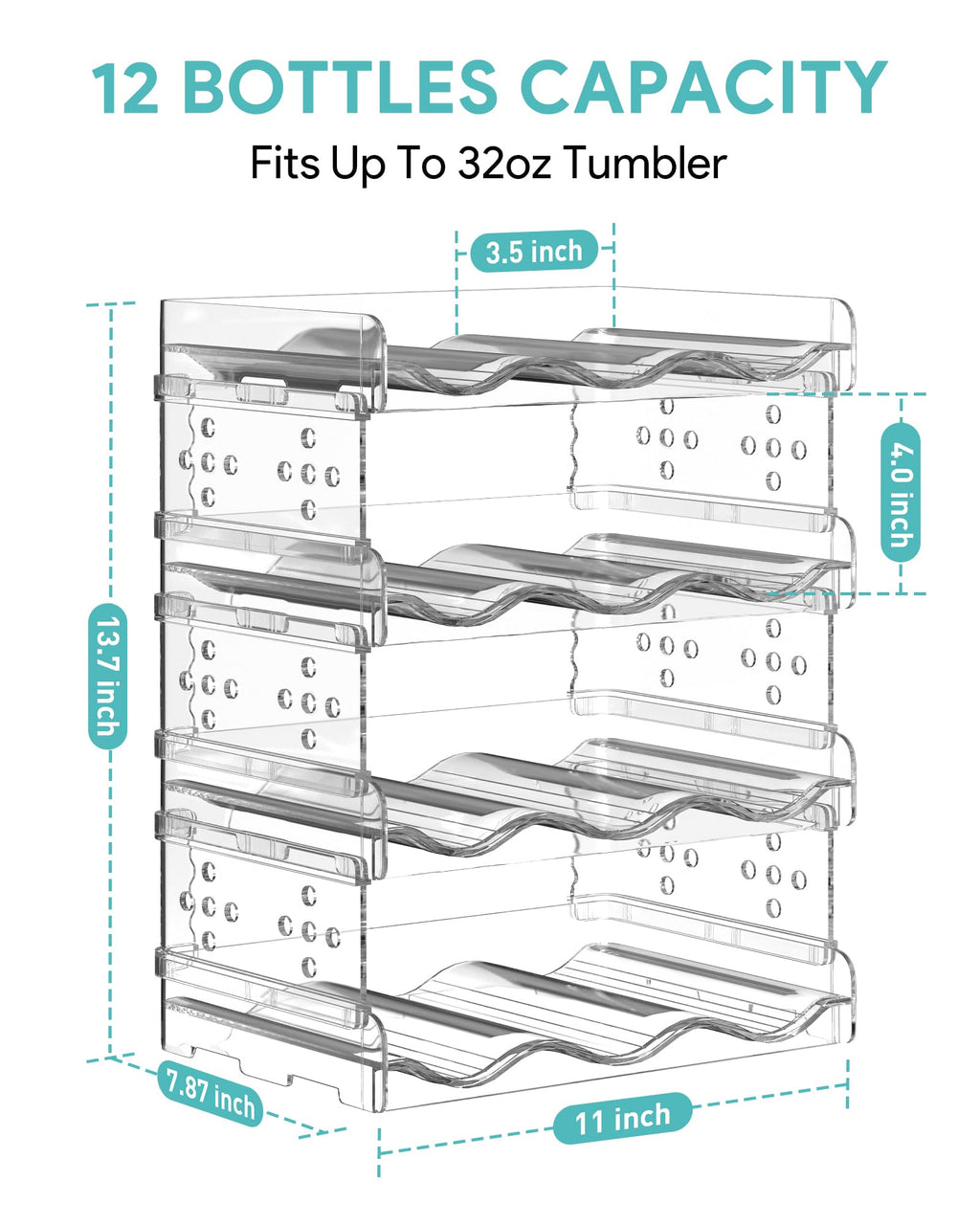 Water Bottle Organizer - 4 Pack Stackable Cup Organizer for Cabinet, Countertop, Pantry and Fridge, Free-Standing Tumbler Kitchen Storage Holder for Wine and Drink Bottles, Clear Plastic