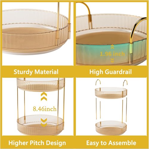 Asayuee 360° Rotating Gold Makeup Organizer - Large Capacity 2-Tier Skincare & Perfume Storage