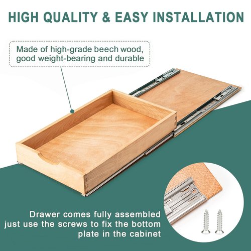 SITOO Pull Out Drawers for Kitchen Cabinets, Pull Out Cabinet Organizer, Fully Assembled Wood Cabinet Pull Out Drawer, Fast and Easy DIY Installation, 14”W x 21”D