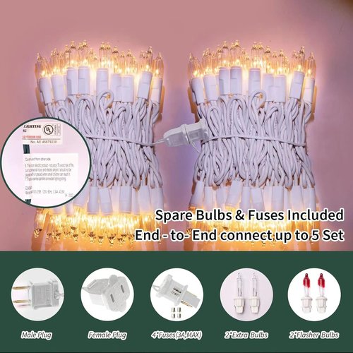 LAMPHOME 100 Count Clear Christmas String Lights - 19.6ft Waterproof Indoor & Outdoor Fairy Lights for Holiday Decor