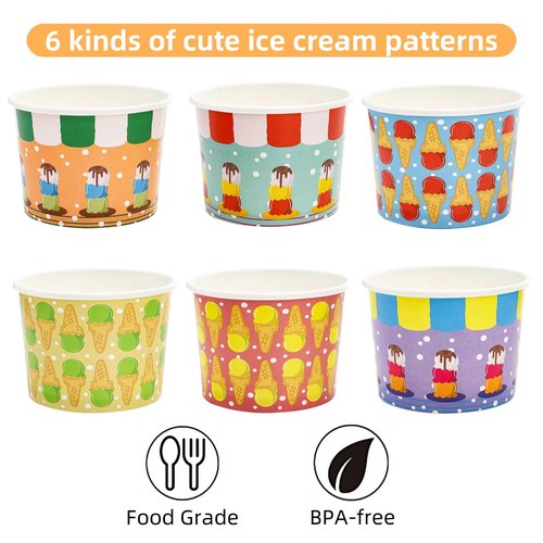 Cididu 210 Pack Paper Ice Cream Cups, 12 Oz Disposable Ice Cream Bowls, Party Dessert Snack Bowls for Hot or Cold Food, Food Grade Party Supplies Treat Cups for Yogurt Soup Fruits, Birthday Picnic