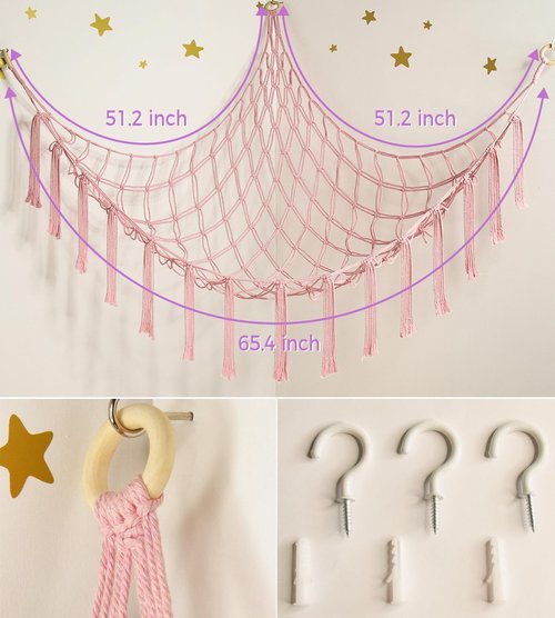 Mirolam Stuffed Animal Storage Hammock Net - Large Pink Toy Organizer for Baby Nursery Decor