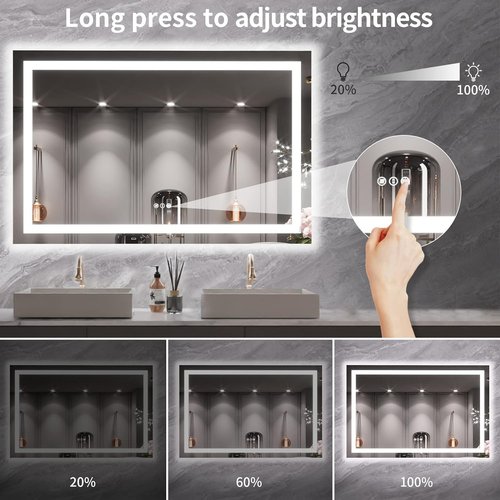 LOAAO LED Bathroom Mirror - 55X36 Inch, Dimmable & Anti-Fog, Backlit & Front Lit, Tempered Glass