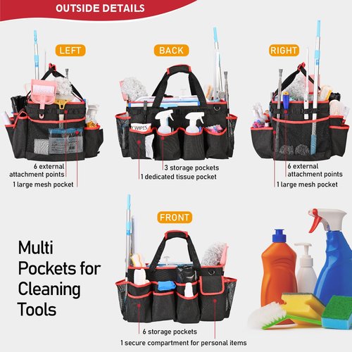 yookee home Cleaning Caddy for Cleaning Supplies Organizer Cleaning Carts on Wheels Cleaner Caddy for Cleaning Products Cleaning Tools Organizer Rolling Cleaning Bag for Housekeepers