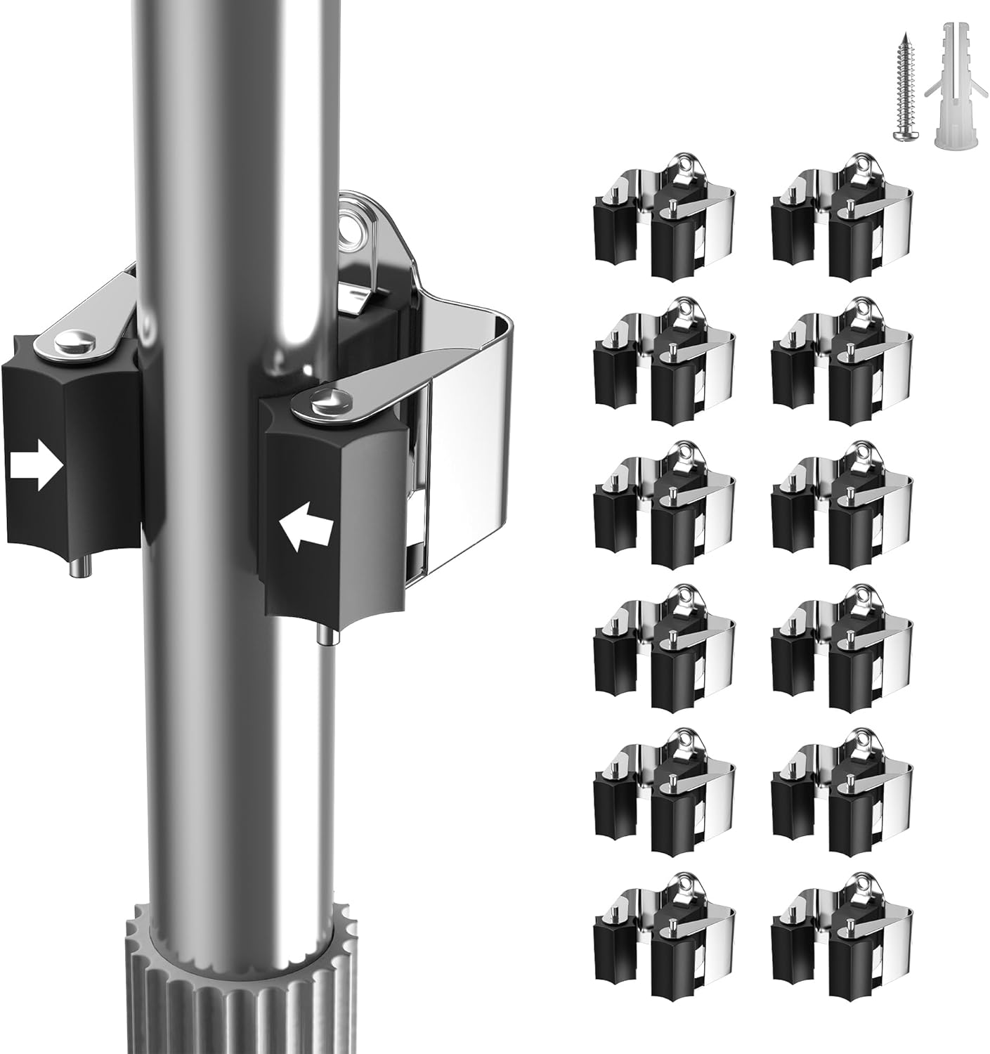 Skiennix Broom Holder Wall Mount - 12 Pack Metal Mop Clips with Star-Shaped Rollers for Garden Tool Storage
