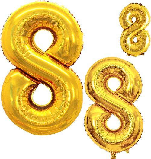 GOER Gold Foil Number 8 Balloons - Giant 42" & 32" Birthday Party Decorations | 3-Pack Set