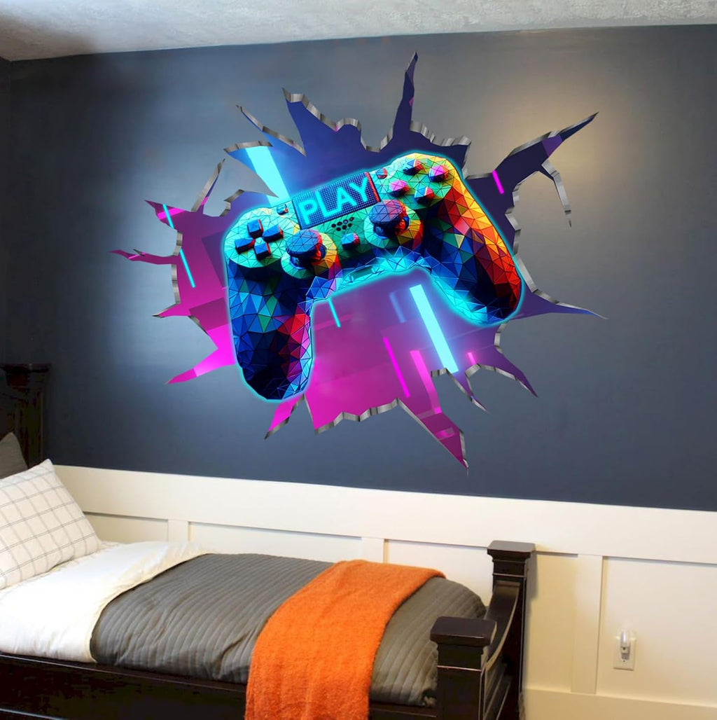 YIMEHDAN 3D Game Wall Decals - Removable Vinyl Stickers for Gamers | 35.8” x 32.4” Playroom Decor