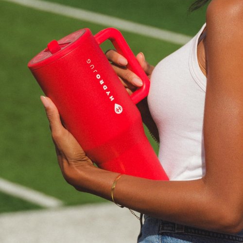 HydroJug Traveler - 40 Oz Insulated Water Bottle with Handle & Flip Straw | Leak Resistant, Alumni Red