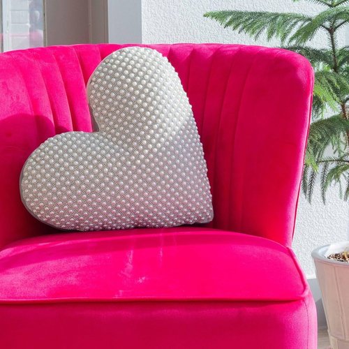 Sparkles Home Montaigne Heart Shaped Pillow, Faux Pearls & Rhinestones on Velvet, Pearl Grid, Sold Individually