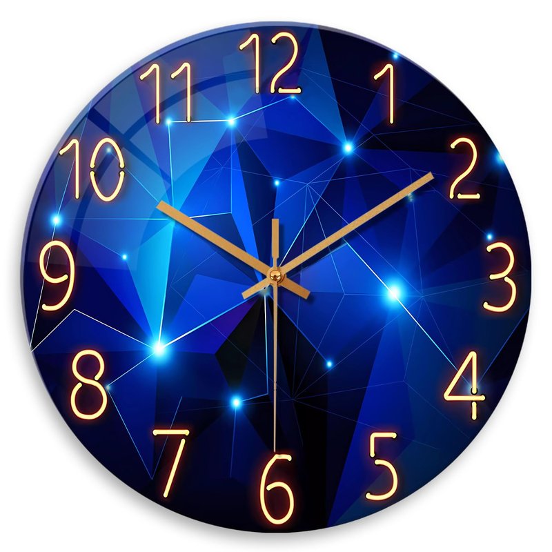 Constantplanet Blue Wall Clock Battery Operated 16 Inch Analog Glass Wall Clock Non Ticking Large Wall Clocks for Living Room Decor