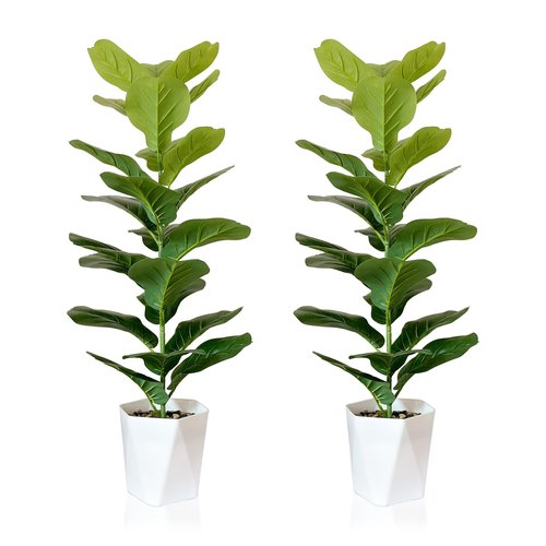 SAJANDAS Set of 2 Artificial Fiddle Leaf Fig Trees in Pots, 33 Inch Faux Ficus Lyrata Plants with Greenery Leaves and Stems, Fake Fiddle Leaf Floor Plants Potted Indoor for Home Store Office Decor