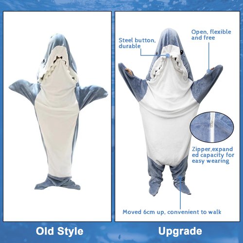 Shark Wearable Blanket Hoodie Onesie for Kids Adult,Cozy Fleece Shark Blanket Hoodie,Shark Cosplay Costume for Halloween Kids Women Men (XL)