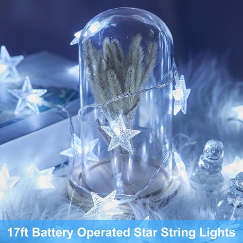 Minetom Star String Lights - 50 LED Battery Operated Fairy Lights, Waterproof 17 ft for Indoor & Outdoor Decor