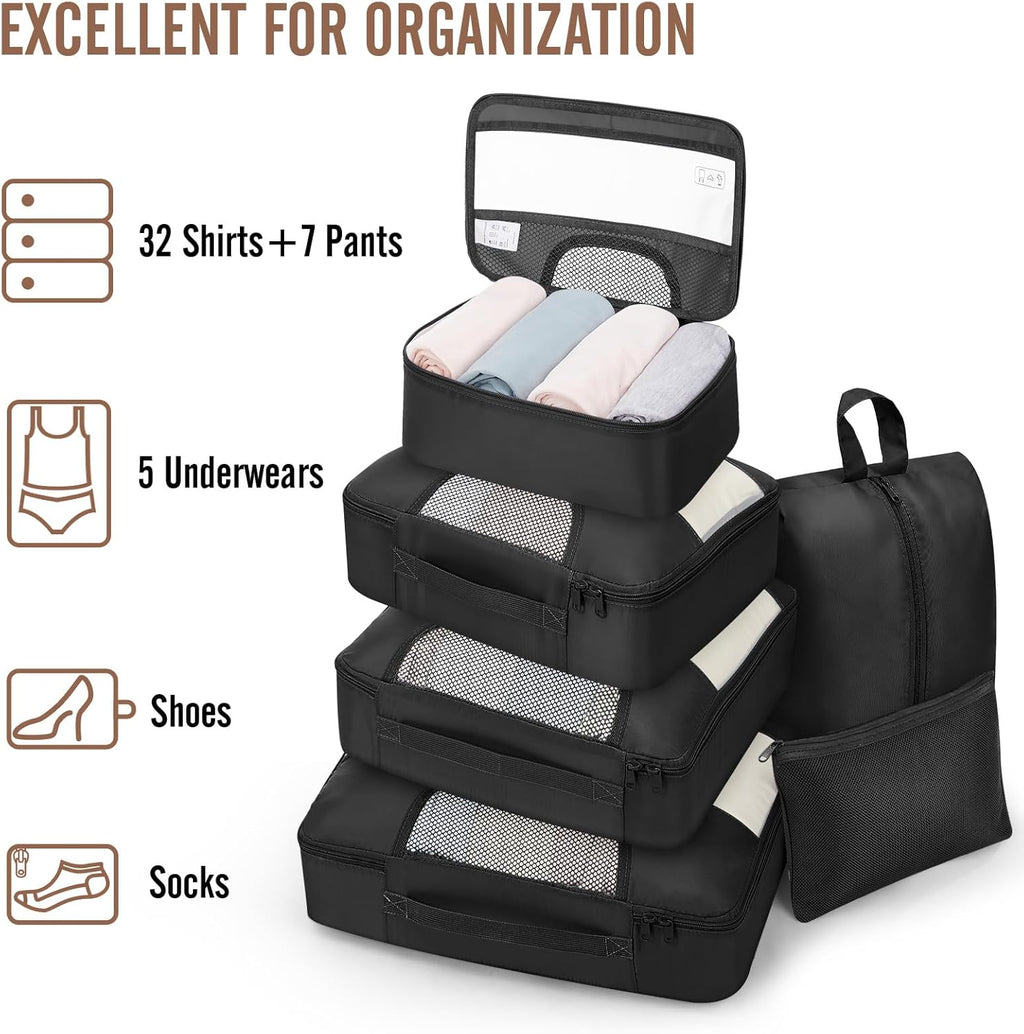 Veken Packing Cubes - 10-Piece Travel Organizer Set with Laundry & Toiletry Bags | Essential Carry-On Accessories