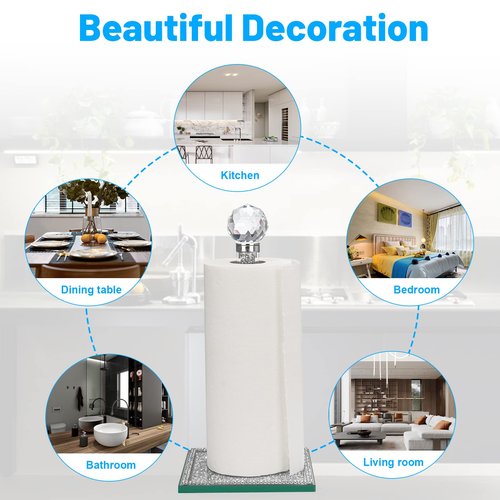 Qiuhome Crystal Paper Towel Holder Countertop Bling Silver Paper Towel Holder Stand