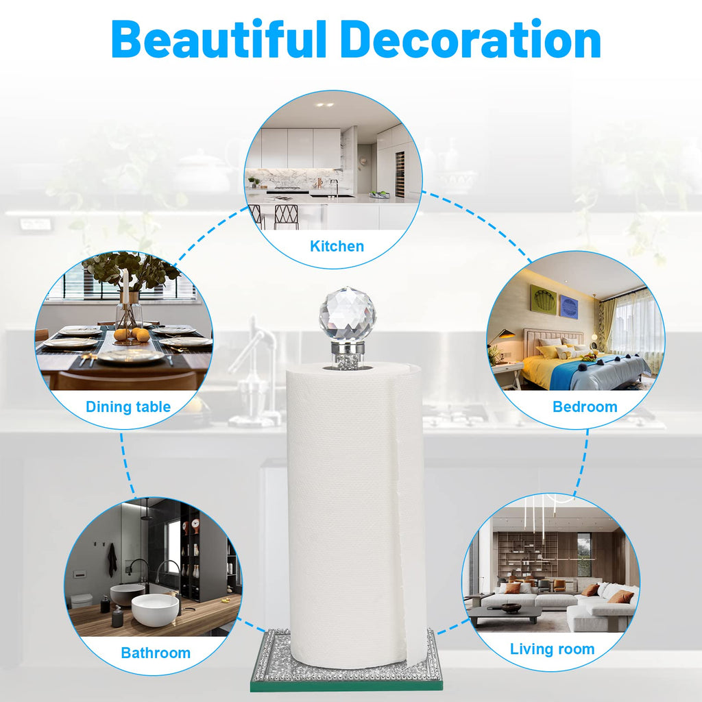Qiuhome Crystal Paper Towel Holder Countertop Bling Silver Paper Towel Holder Stand