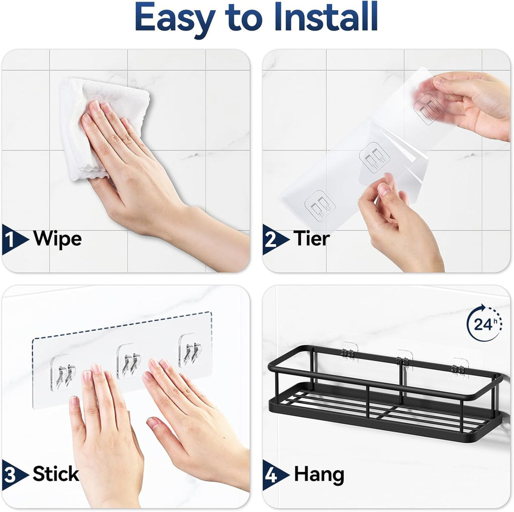 YASONIC Shower Caddy - No Drill Bathroom Organizer with Removable Hooks & Soap Holder | Rust Proof, 3 Pack, Black