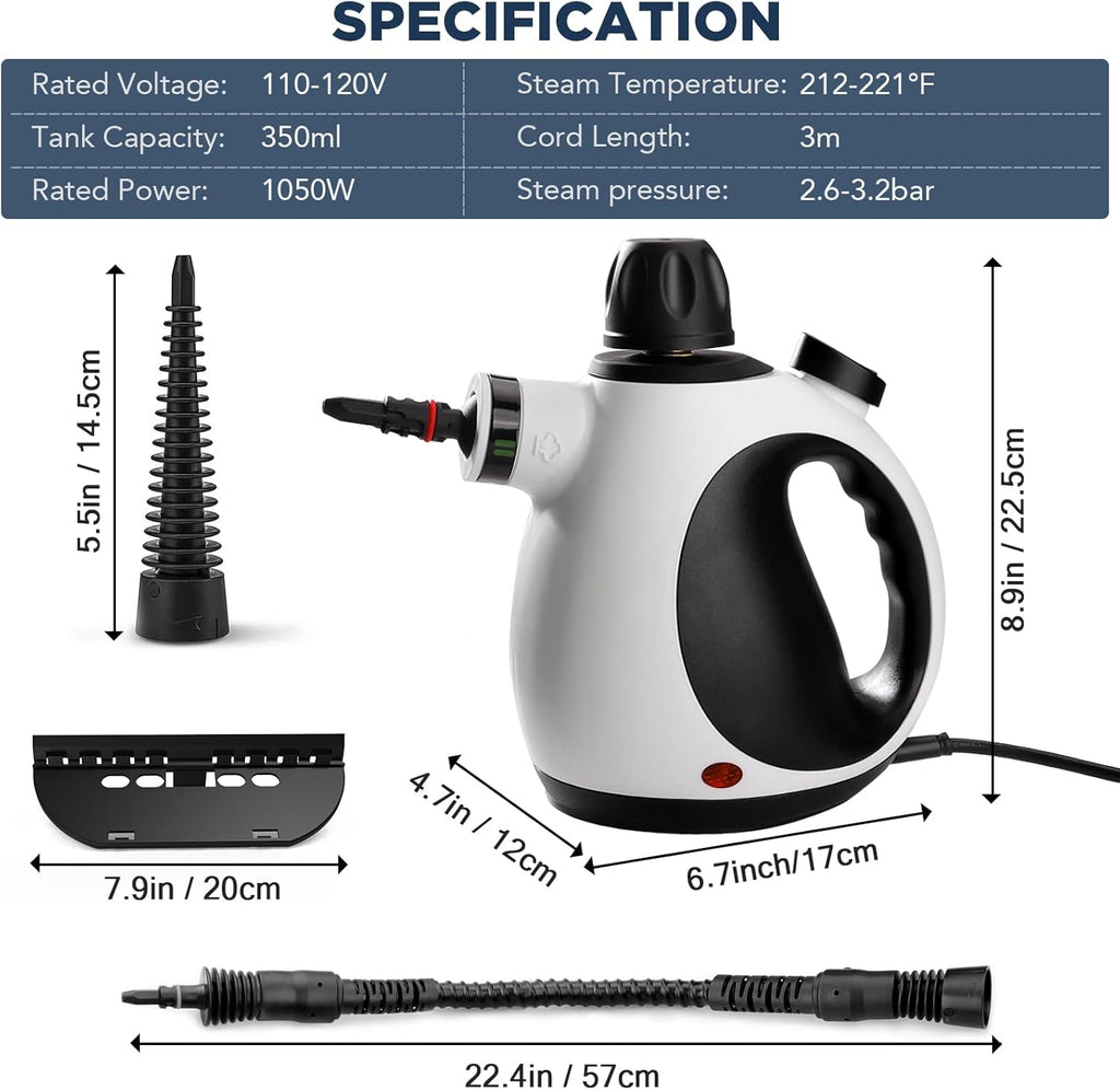 Skiennix Handheld Steam Cleaner - Portable Upholstery Steamer with 10 Accessories for Home Use