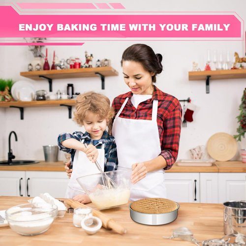 EWFEN 8-Inch Stainless Steel Cake Pan Set - Non-Toxic, Leak-Proof & Dishwasher Safe | Set of 2