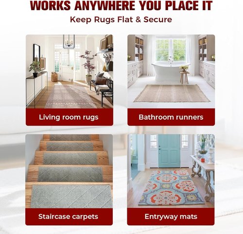 Heavy Duty 12PC Double Sided Carpet Tape by [Brand Name] - Non-Slip Adhesive for Hardwood Floors