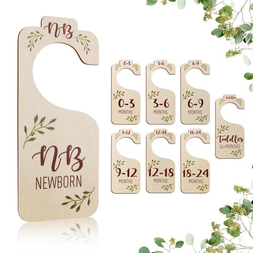 Baby Closet Dividers - 8 PCS Adorable Wooden Double-Sided Size Hangers for Newborn to Toddler