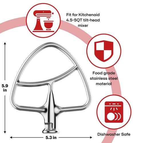 Gvode Stainless Steel Flex Edge Beater for KitchenAid Mixer, Fits Tilt-Head Stand Mixer Bowls for 4.5-5 Quart Bowls, Paddle Attachment for KitchenAid Mixers, Not Fit for Bowl Lift