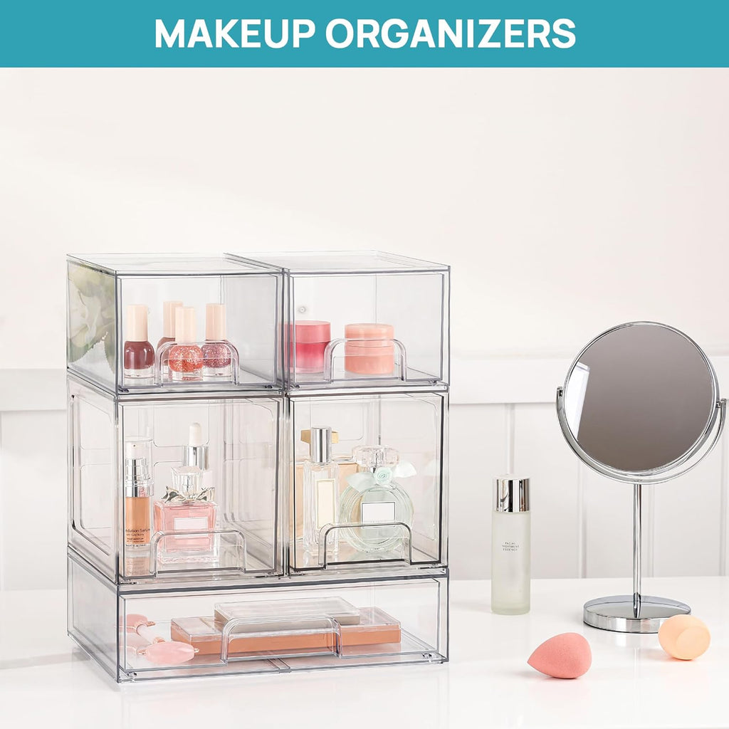 Vtopmart Stackable Storage Drawers - 6.6'' Tall Clear Acrylic Organizers for Bathroom & Kitchen