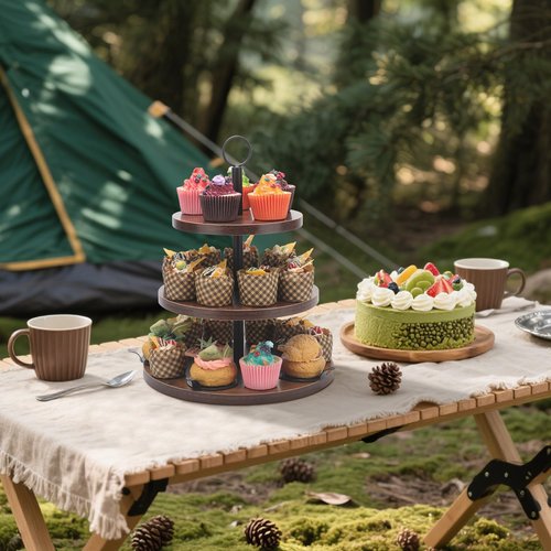 2 Set 3 Tier Cupcake Stand, Large Tiered Serving Tray Cupcake Tower, Wood Veneer Serving Stand Display Dessert Cookie Candy Buffet Holder for Home Tea Party, Wedding, Farmhouse, Kitchen Decor-8"x10"x12"