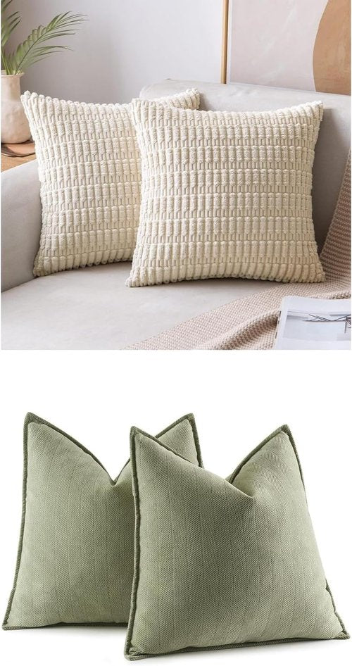 MIULEE Corduroy Decorative Throw Pillow Covers - Pack of 2 in Sage Green | Stylish Home Accent