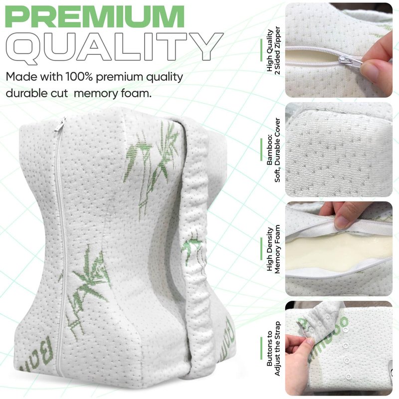 Knee Pillow for Side Sleepers With Strap - Medium Memory Foam Leg Pillow for Side Sleeping - Between Legs Pillow For Hip Pain & Lower Back Pain Relief For Pregnant Women - Sciatica Pain Relief