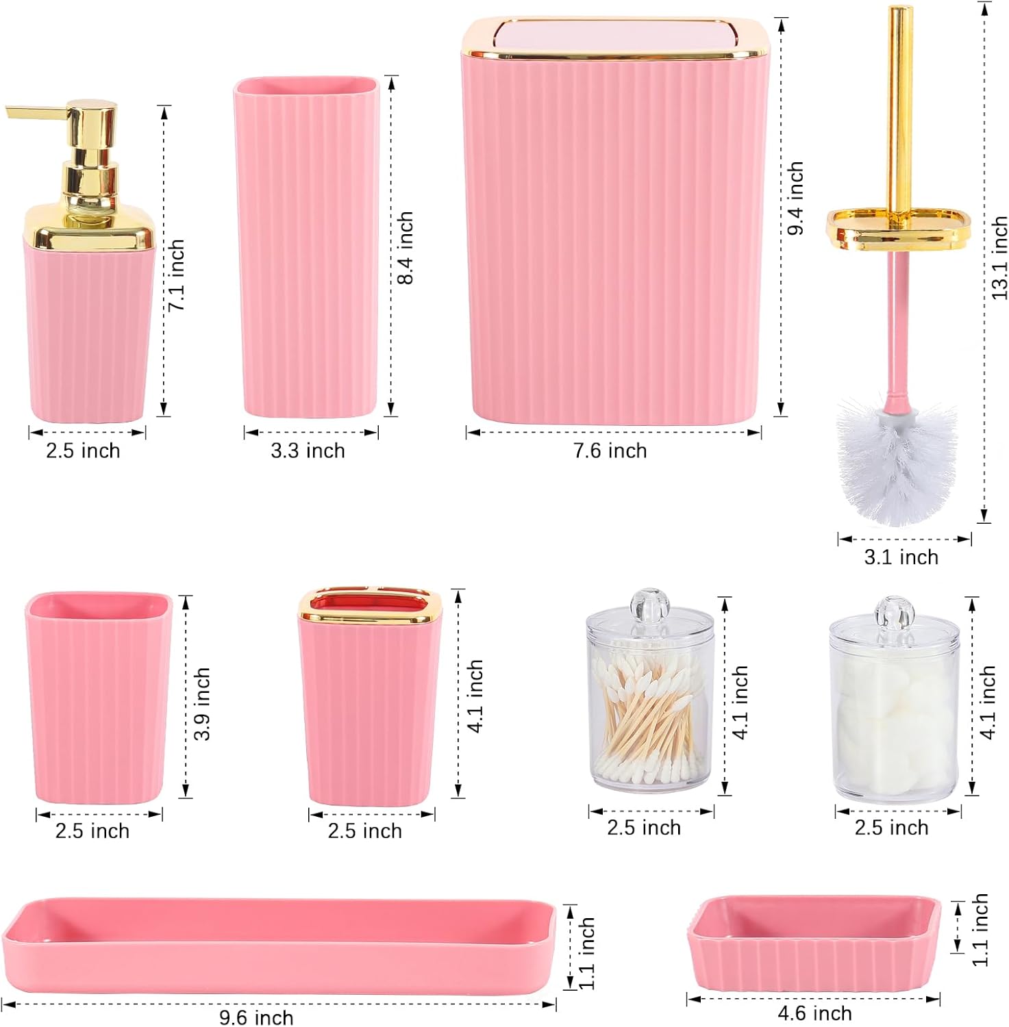 Skiennix 9-Piece Pink Bathroom Accessory Set - Stylish Trash Can, Toothbrush Holder & More