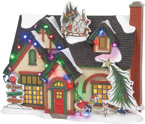 Department 56 Grinch House | Illuminated Christmas Village Building with LED Lights - 7.2 Inch, Hand-Painted Decor