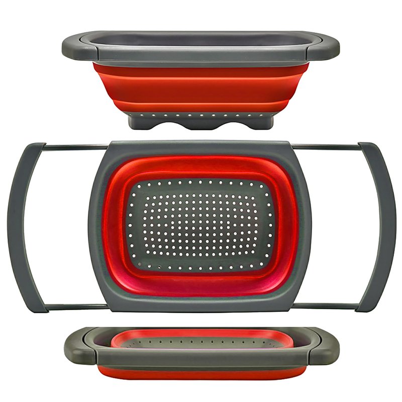 Qimh Colander Collapsible, Over The Sink Veggies/Fruit 6-Quart Strainers and Colanders with Extendable Handles, Folding Strainer for Kitchen