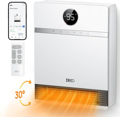 DREO Smart Wall Heater - IP24 Electric PTC Space Heater with 30° Oscillation & Remote Control | Works with Alexa