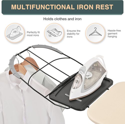 KINGBOARD Full-Size Ironing Board - Foldable Design with Adjustable Height & Heat-Resistant Cover | 15x48, Beige