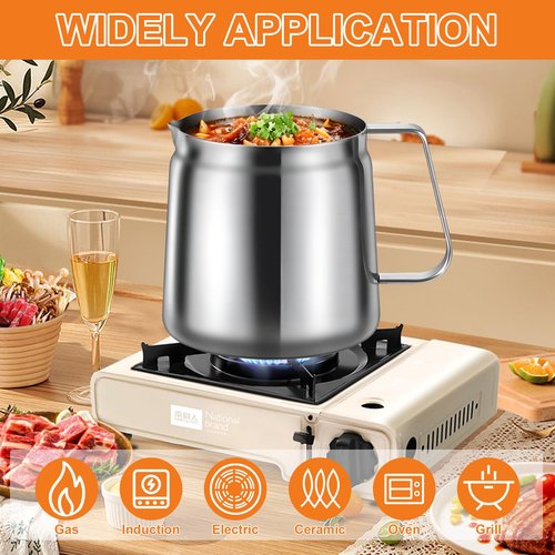 2L Stainless Steel Oil Filter Pot, 2 in 1 Oil Strainer Pot, Bacon Grease Saver with Strainer, Frying Basket, Filter, Mixing Bowls and Clip, Versatile Bacon Grease Container for Kitchen Storing Grease