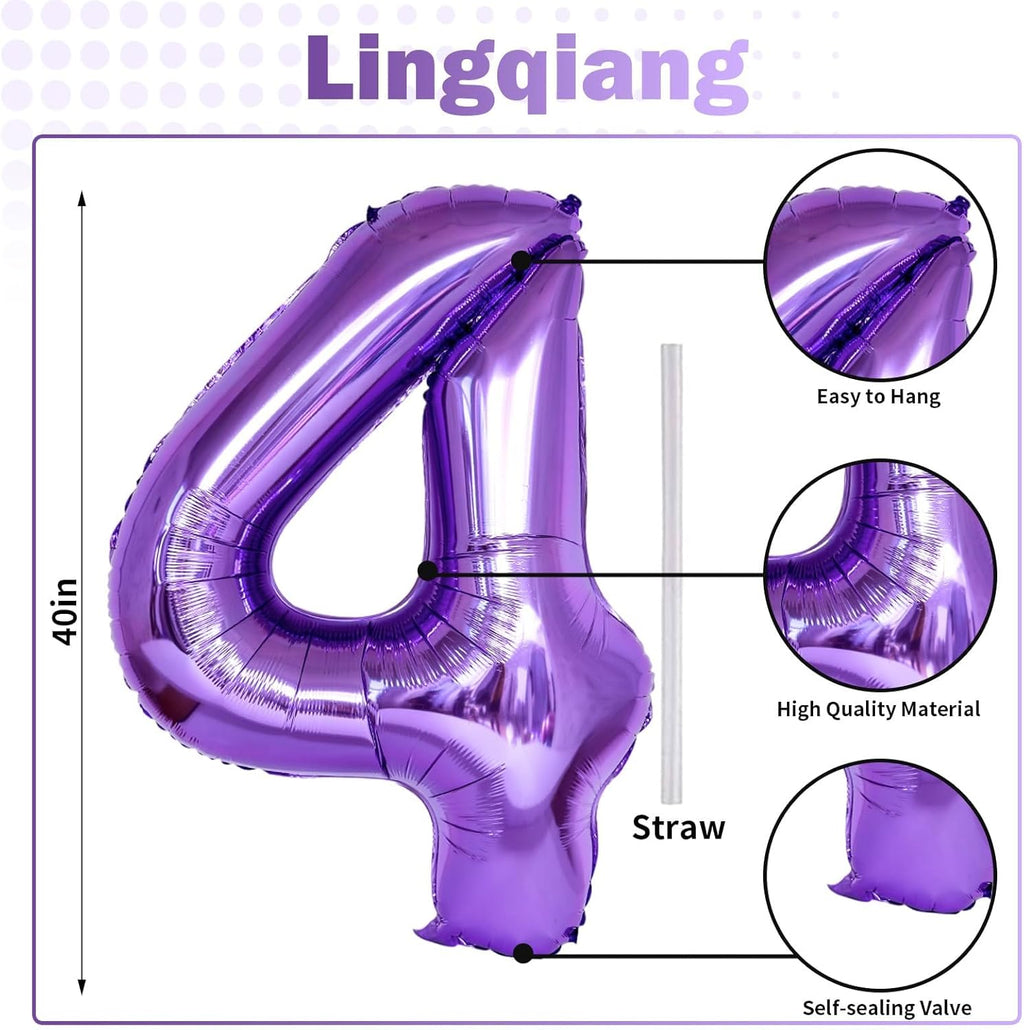 Purple Number 40 Birthday Balloons - 40 Inch Large Mylar Foil 4 & 0 Balloons for 40th Anniversary Party