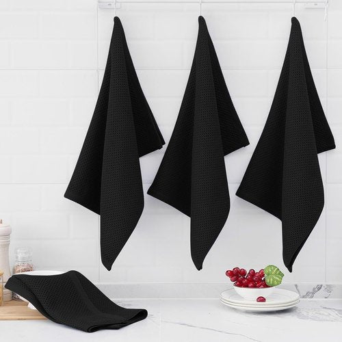 Homaxy 100% Cotton Kitchen Dish Towels - Ultra Soft, Absorbent & Quick Drying | 20 x 28 Inches, 4-Pack, Black