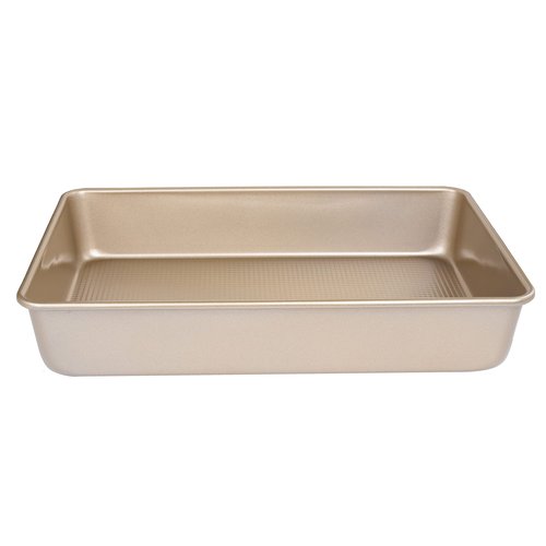 Kitcom Nonstick Roasting Pan for Baking, 13.4x9.4x2.4 Inch Cake Molds, Heavy Duty Rectangular Baking Pan for Oven, Champagne Gold