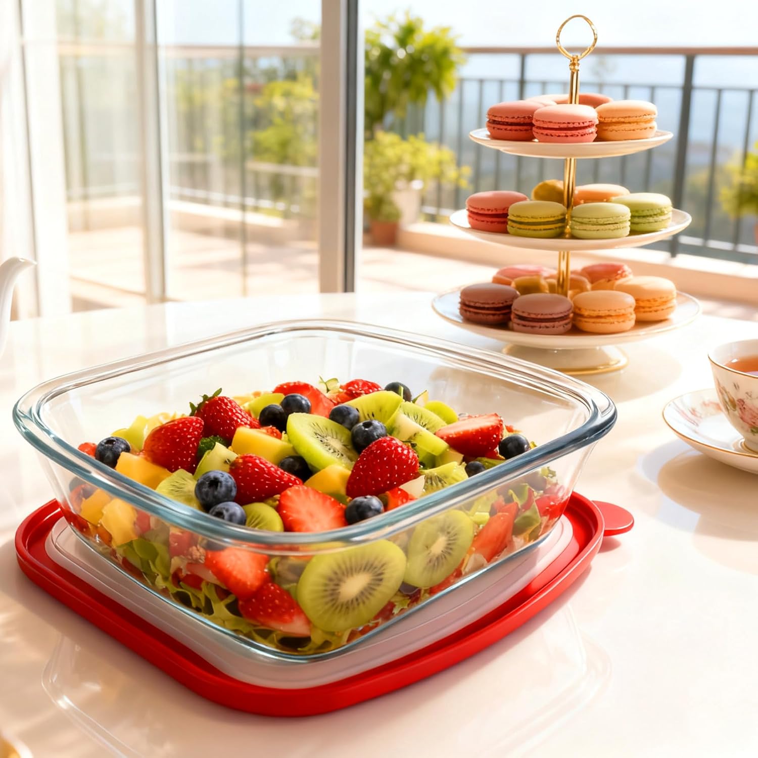 Skiennix Glass Baking Dish - 2.75Qt Square 9x9 Pan With Lid & Non-Slip Mitts | Oven Safe