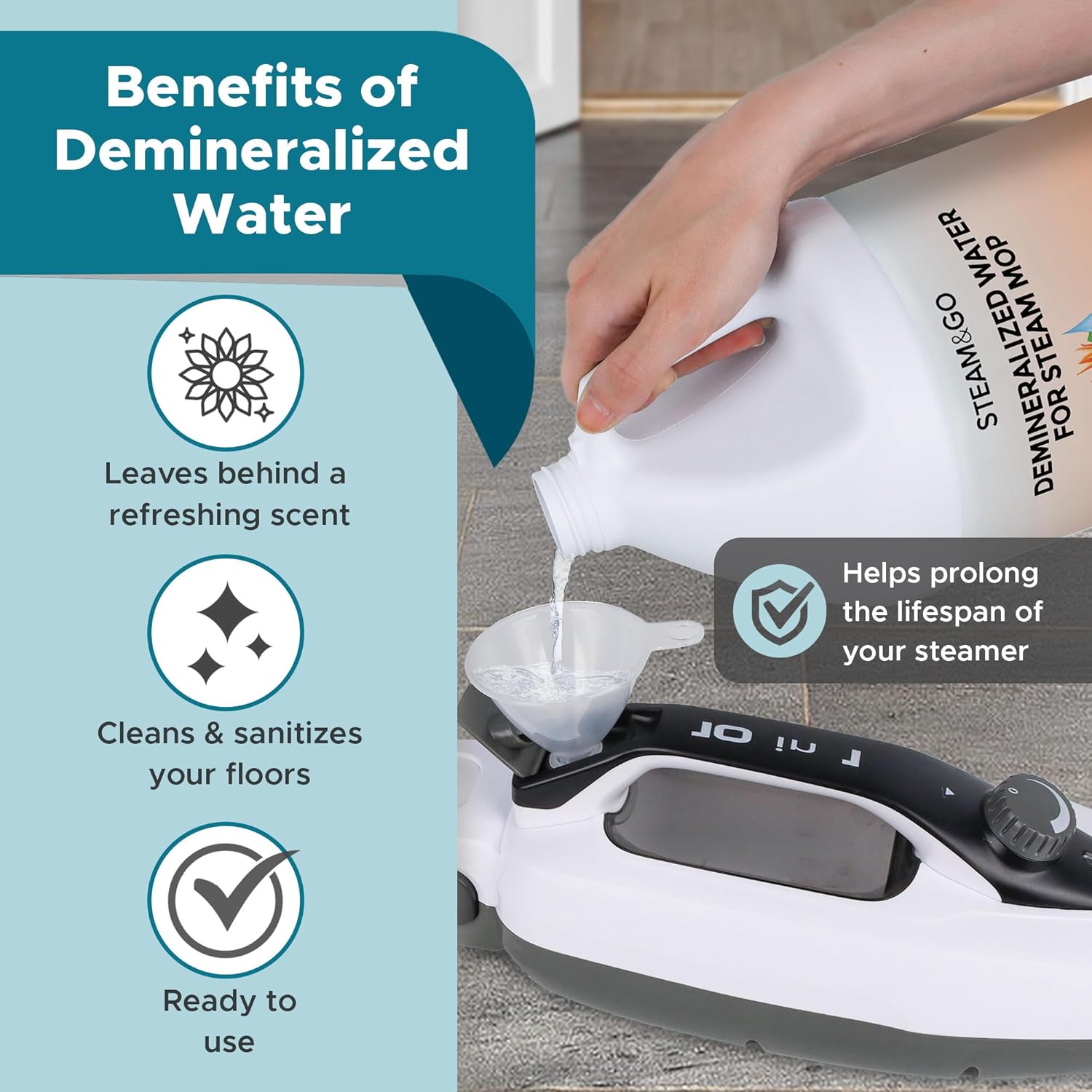 Steam & Go Demineralized Water | PVC-Free Multi-Surface Cleaner for Steam Mops - Tropical Bloom, 128 Fl Oz