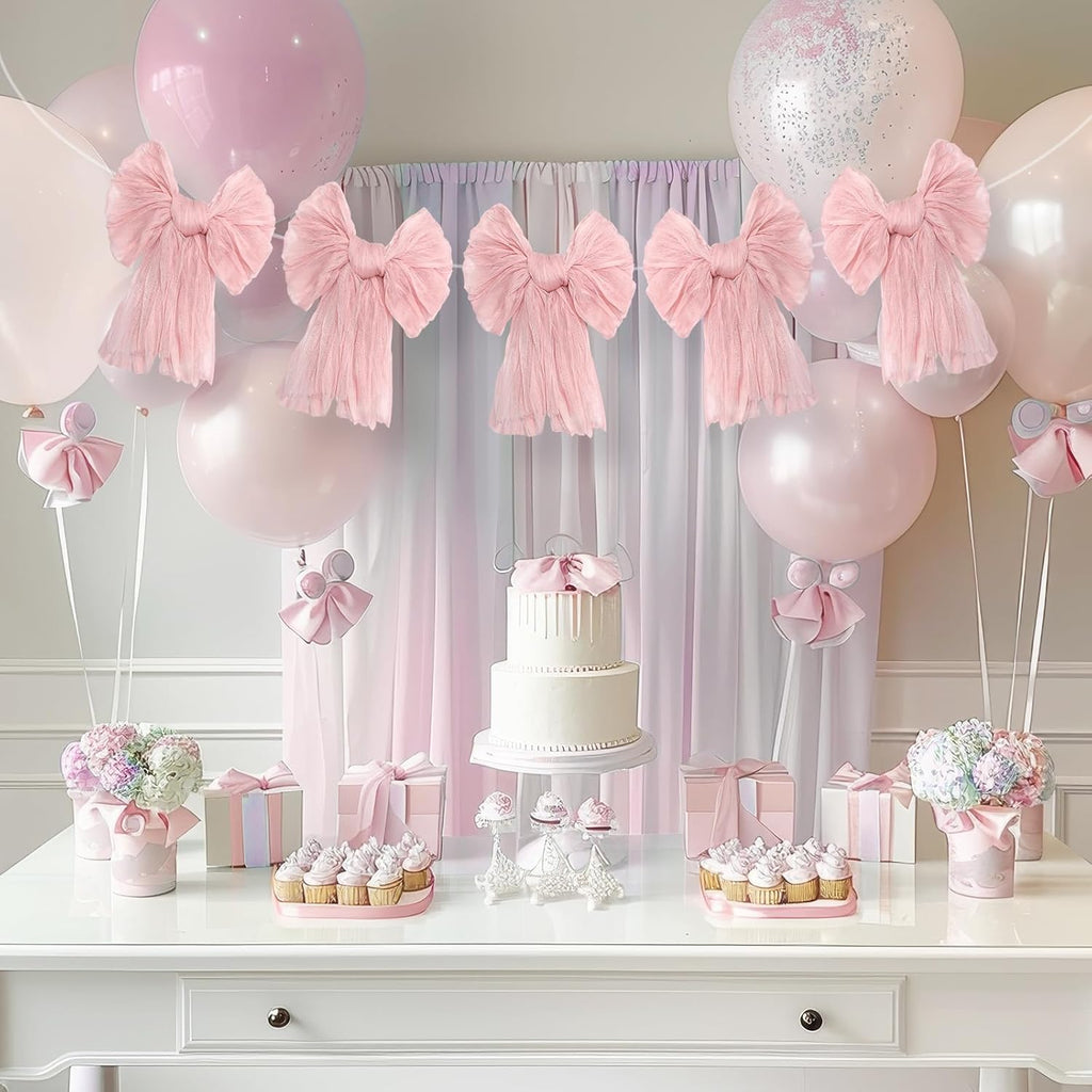 VitalCozy Pink Bow Garland Banner - Charming Decorations for Coquette Birthday & Baby Showers