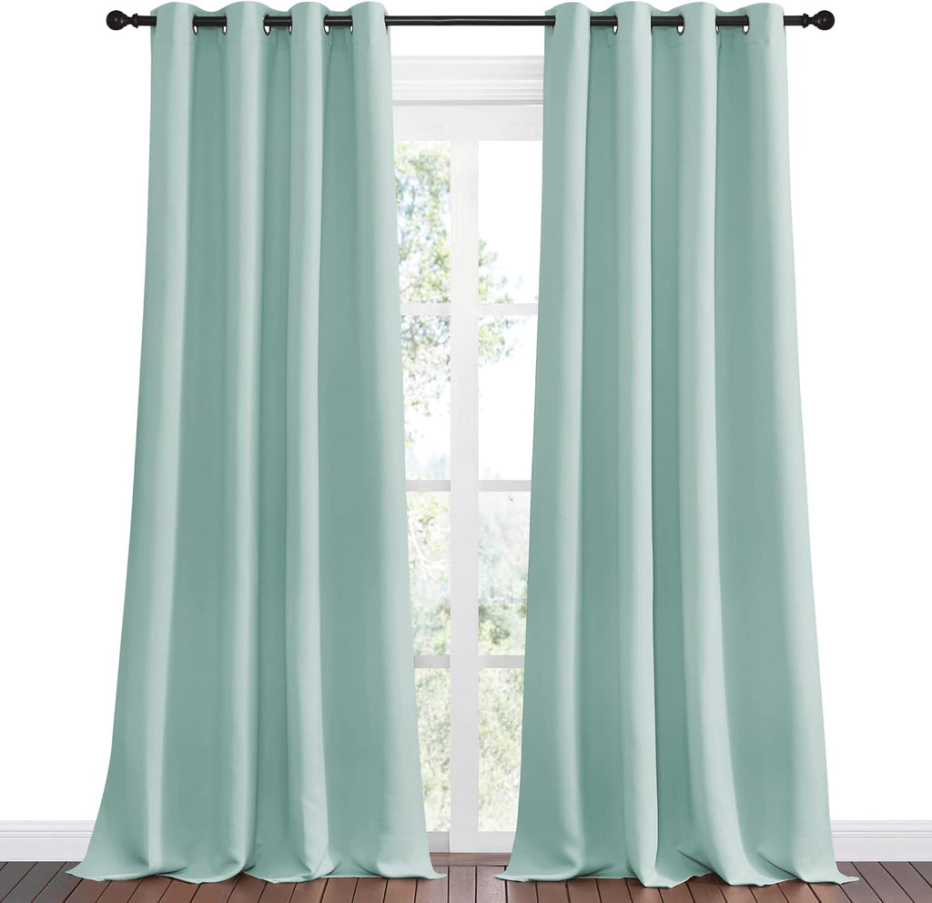 NICETOWN Aqua Blue Blackout Curtains - Sound Reducing & Heat Blocking | 108" Long, 55" Wide, 2 Pieces