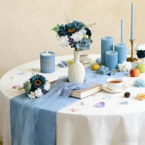 Idyllic Blue Artificial Flower Box - Elegant Wedding Table Centerpiece | Ready-to-Use Floral Arrangement