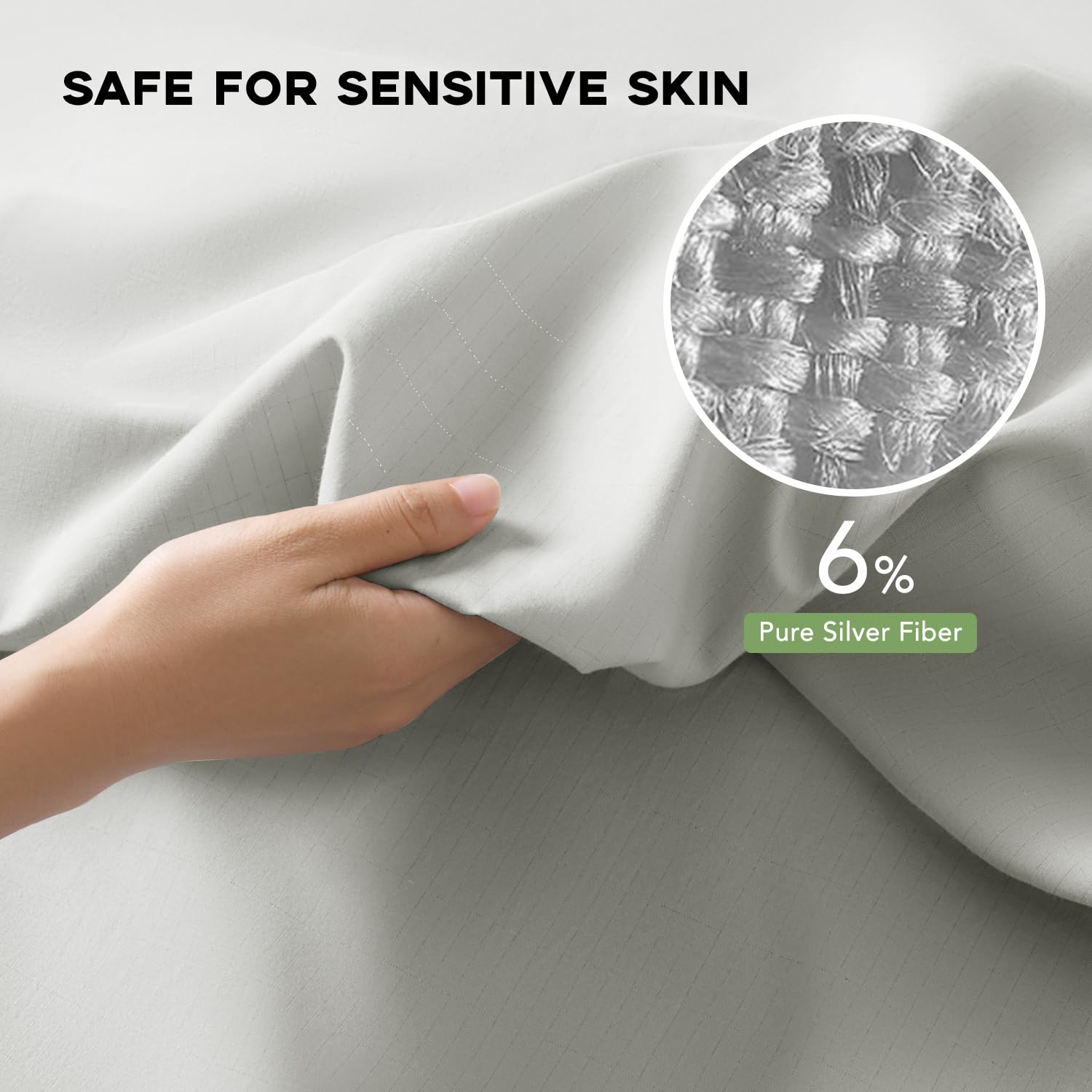 Grounding Fitted Sheet,6% Pure Silver Fiber Connected Earth Energy, Grounding Bed Sheet 18" Deep Pocket with Grounding Cord Enhances Energy, and Well-Being(60"x 80" White)