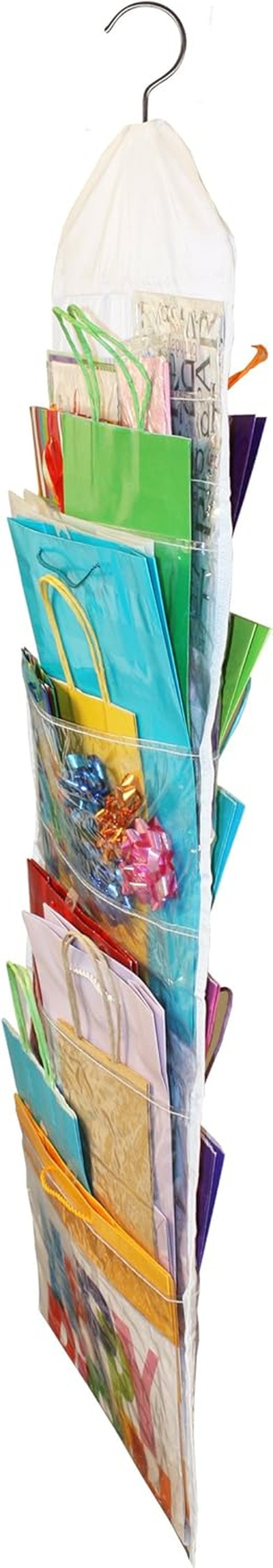 Jokari Gift Bag Organizer - Hanging Storage for Bags, Bows & Ribbons - Clear Pockets for Closet Organization