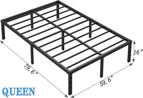 Jetonix Metal Bed Frame - Queen Size with Storage Space | Heavy Duty, Easy Assembly, No Box Spring Needed, Black, 16 Inch