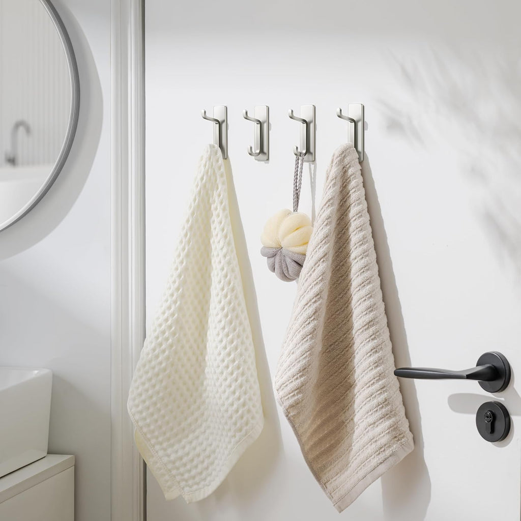 Pickpiff Wall Hooks - 13LB Strong Adhesive Coat & Towel Hanger | Brushed Nickel Finish