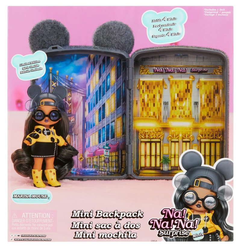 Na Na Na Surprise Mini Backpack Series 2 Marisa Mouse Fashion Doll, Fuzzy Gray Mouse Backpack, Gift for Kids, Ages 4 5 6 7 8+ Years