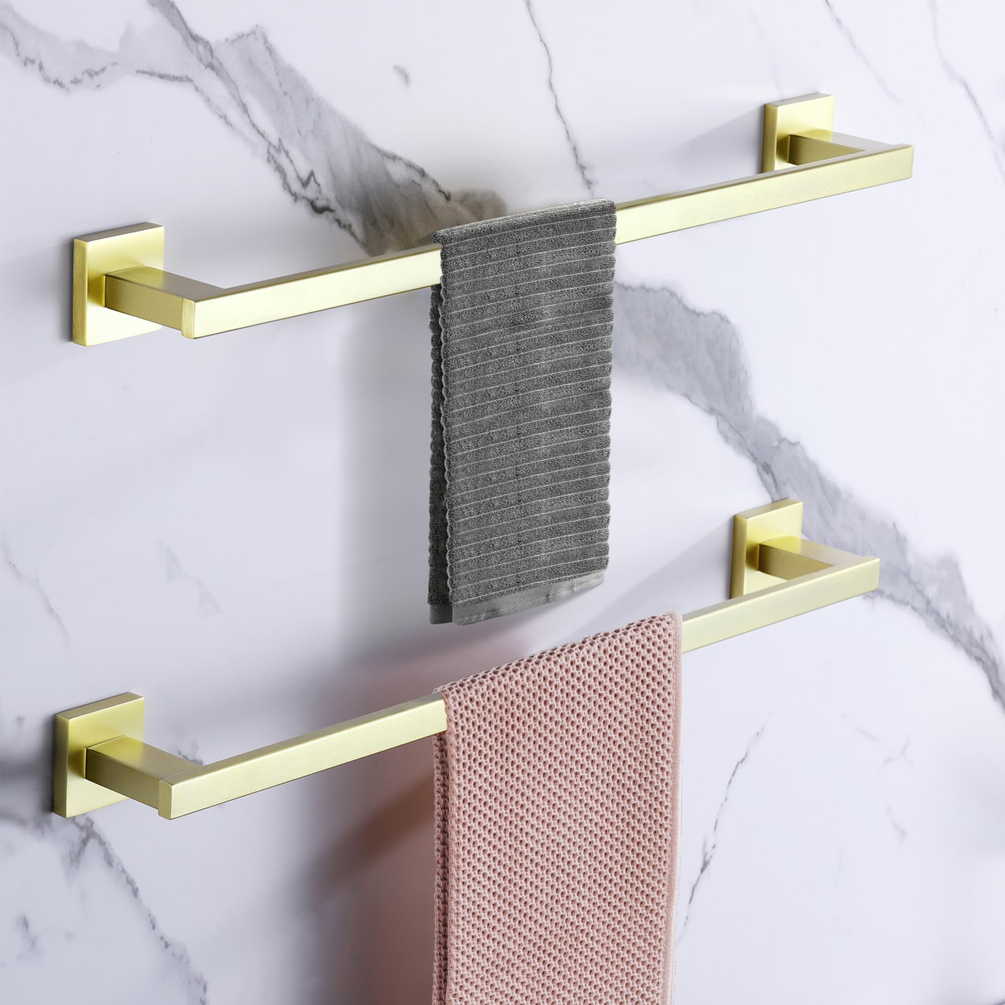 LANC 24-Inche Gold Towel Bars for Bathroom Wall Mounted Brushed Gold Bath Towel Racks Stainless Steel Towel Rod for Bathroom Kitchen Towel Holder Towel Hanger Towel Rail, 2 Pack A9010BG-L6P2
